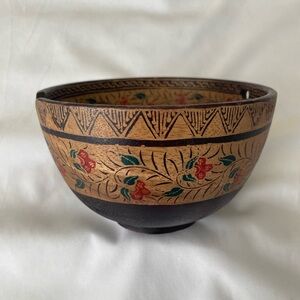 Vintage hand-painted wooden rice bowl. Decorative item.